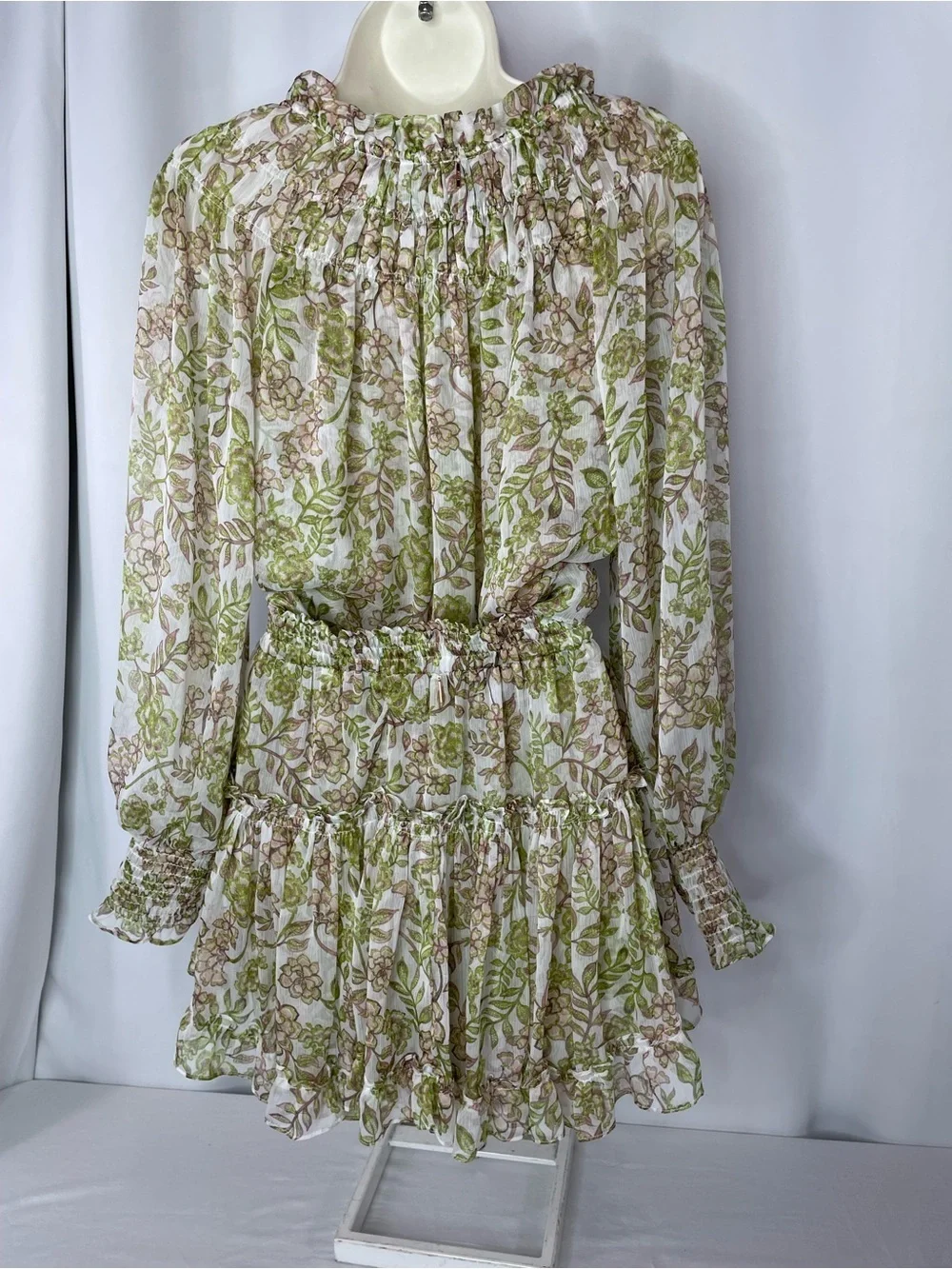 MISA Los Angeles Floral Chiffon Mini Skirt Set XS Boho Peasant Top Romantic Coqu